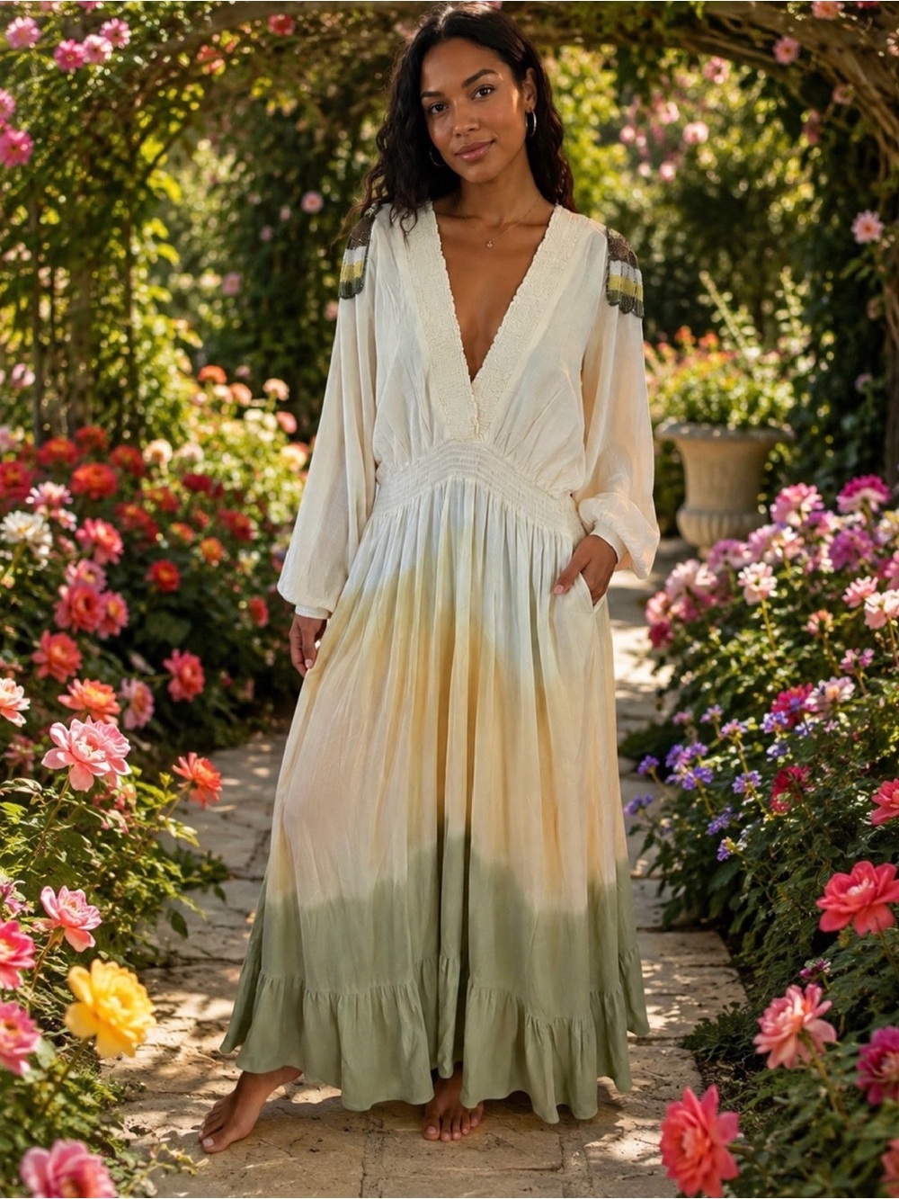 Golden Horizon Cream and Olive Gradient Maxi Dress by Bianca Paris